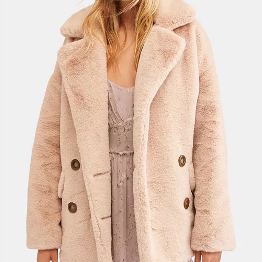 Free People Kate Double Breasted Faux Fur Jacket | Apricot